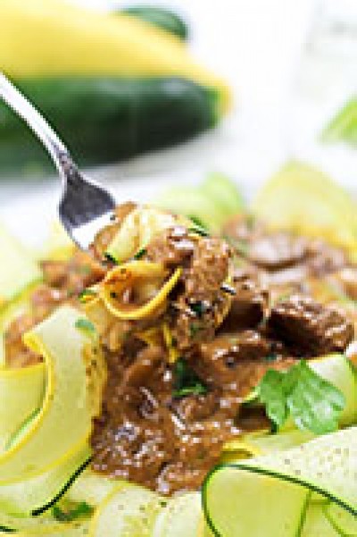 Beef and Mushroom Stroganoff with Zucchini Ribbons